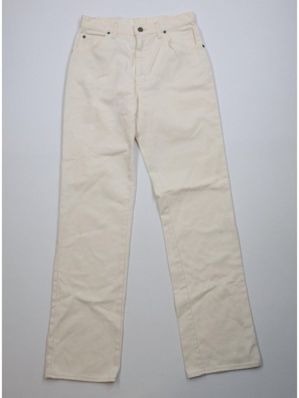 Vintage 70s 80s Lee Mens 30x34 Distressed Flared Bootcut Jeans Cream Cotton USA